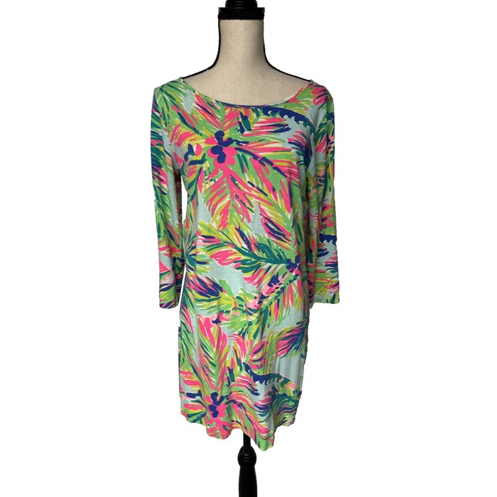 Lilly Pulitzer Dress Size M Pima Cotton Leaf Palm Multicolor